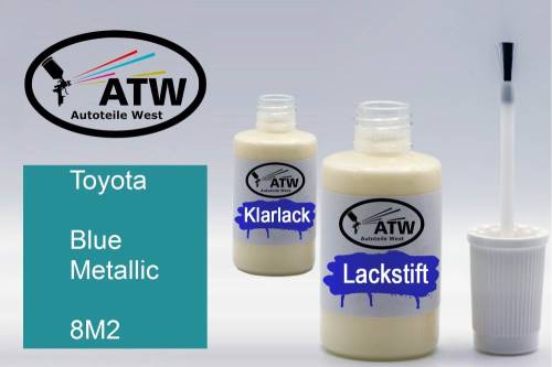 Toyota, Blue Metallic, 8M2: 20ml Lackstift + 20ml Klarlack - Set, von ATW Autoteile West.